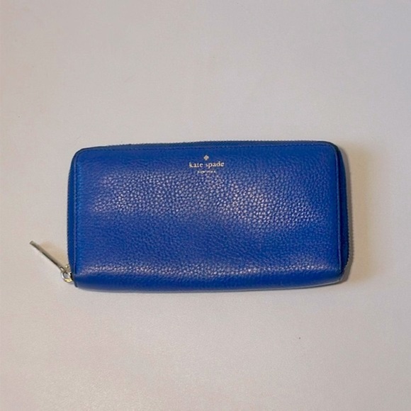 kate spade Handbags - Kate Spade Large Royal Blue Leather Zip Wallet